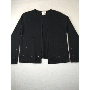 Talbots  Cardigan Sweater Women's Medium Wool Black Bead Sequin Button